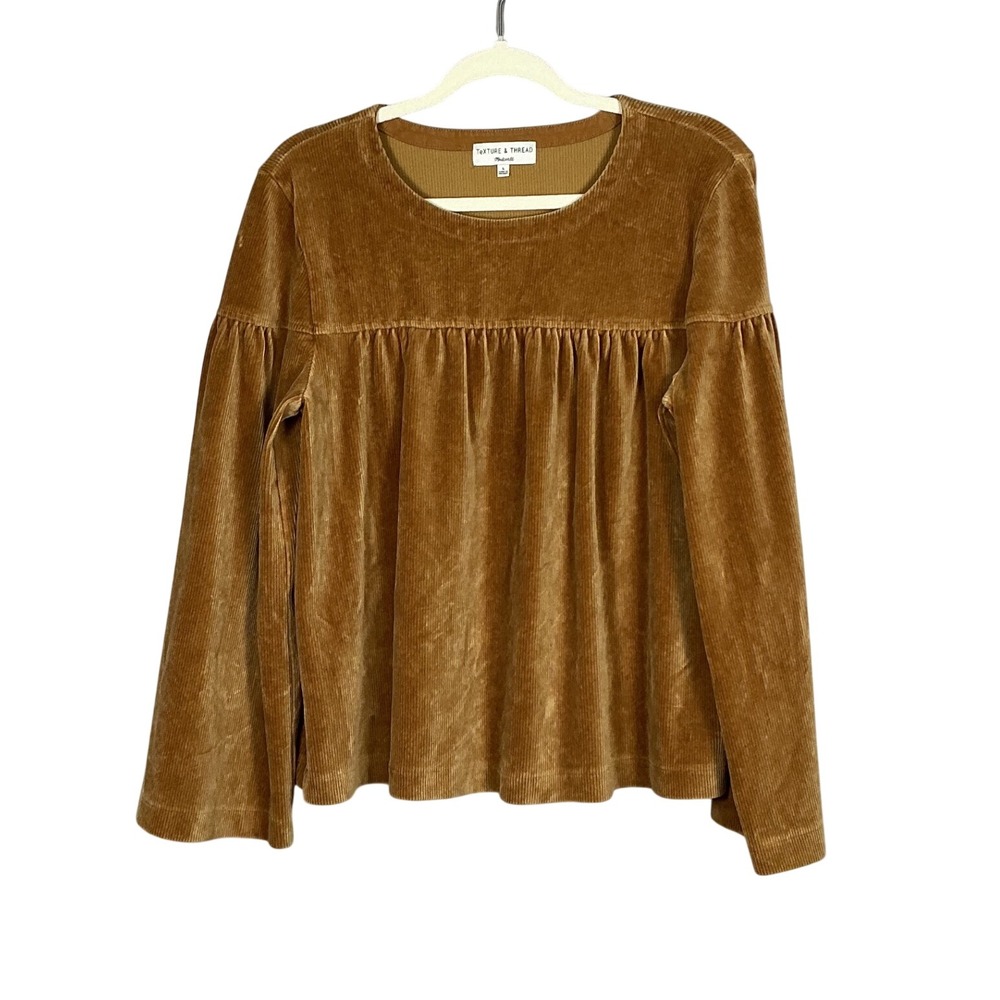Madewell Texture & Thread Corduroy Babydoll Blouse Gold Brown L